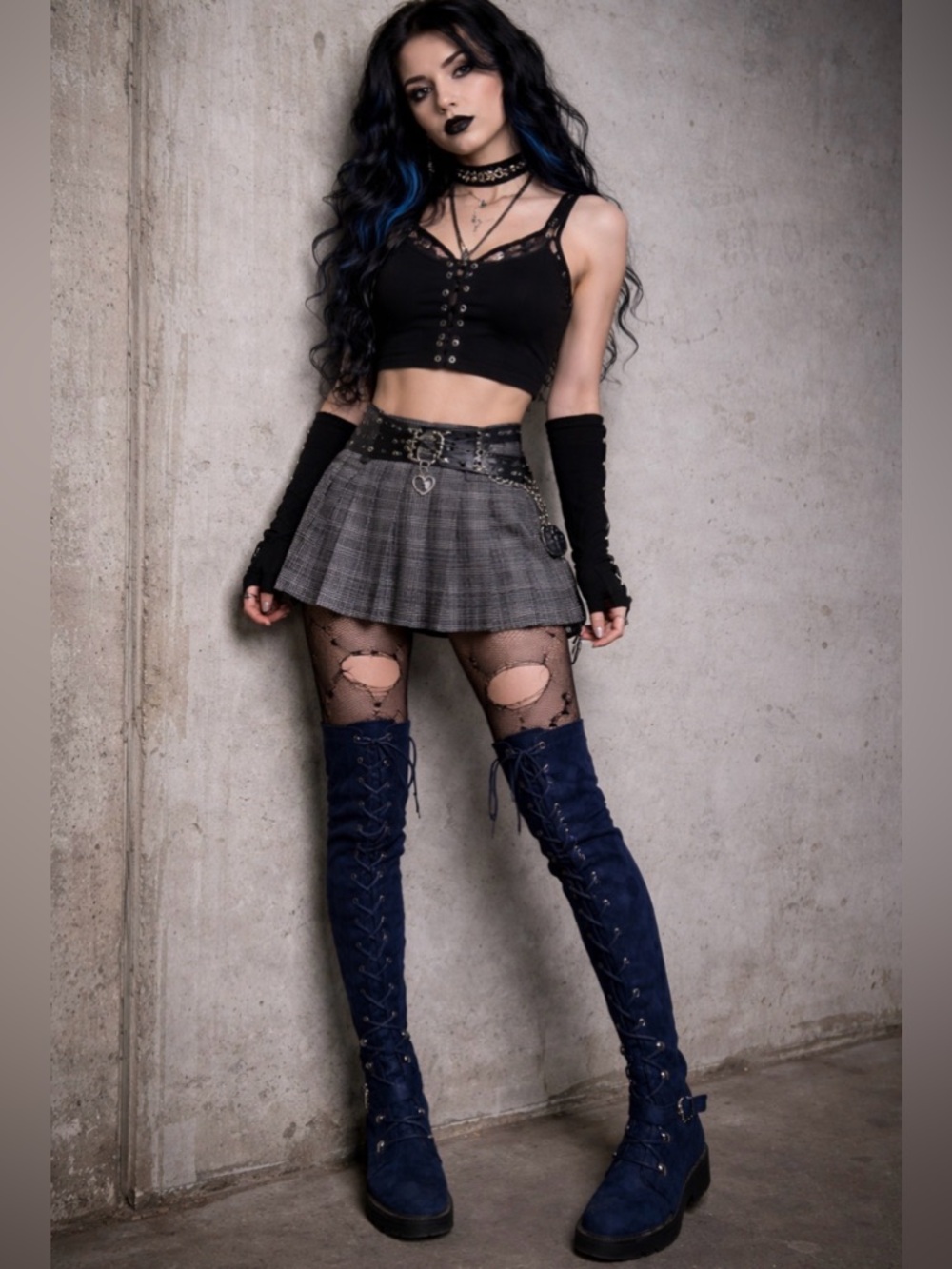 Just Fab PHYLLIDA Over the Knee Boots Dark Academia Lace Up Size 8.5 Thigh High